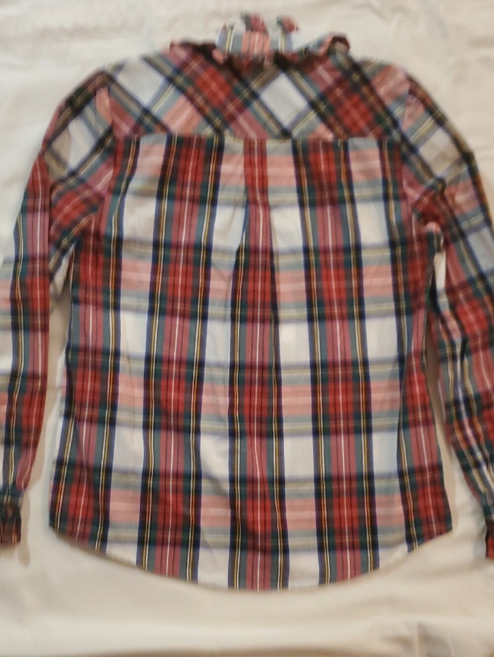 J. Crew Red Plaid Ruffle Collar Button-Down Shirt Women's Small - Picture 9 of 11
